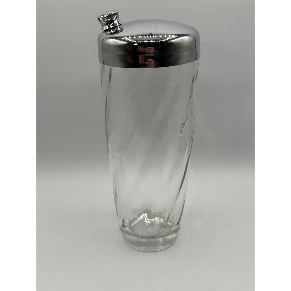 Vintage Optic Swirl Glass Cocktail Shaker‎ Chrome Lid Art Deco